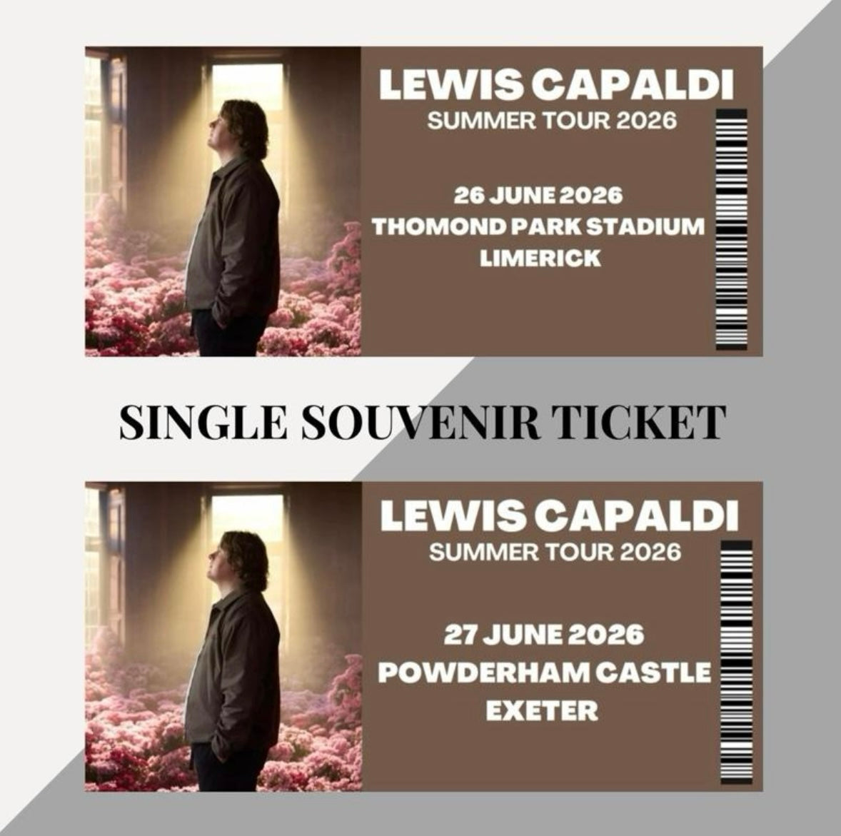 Lewis Capaldi 2026 Tour inspired souvenir tickets