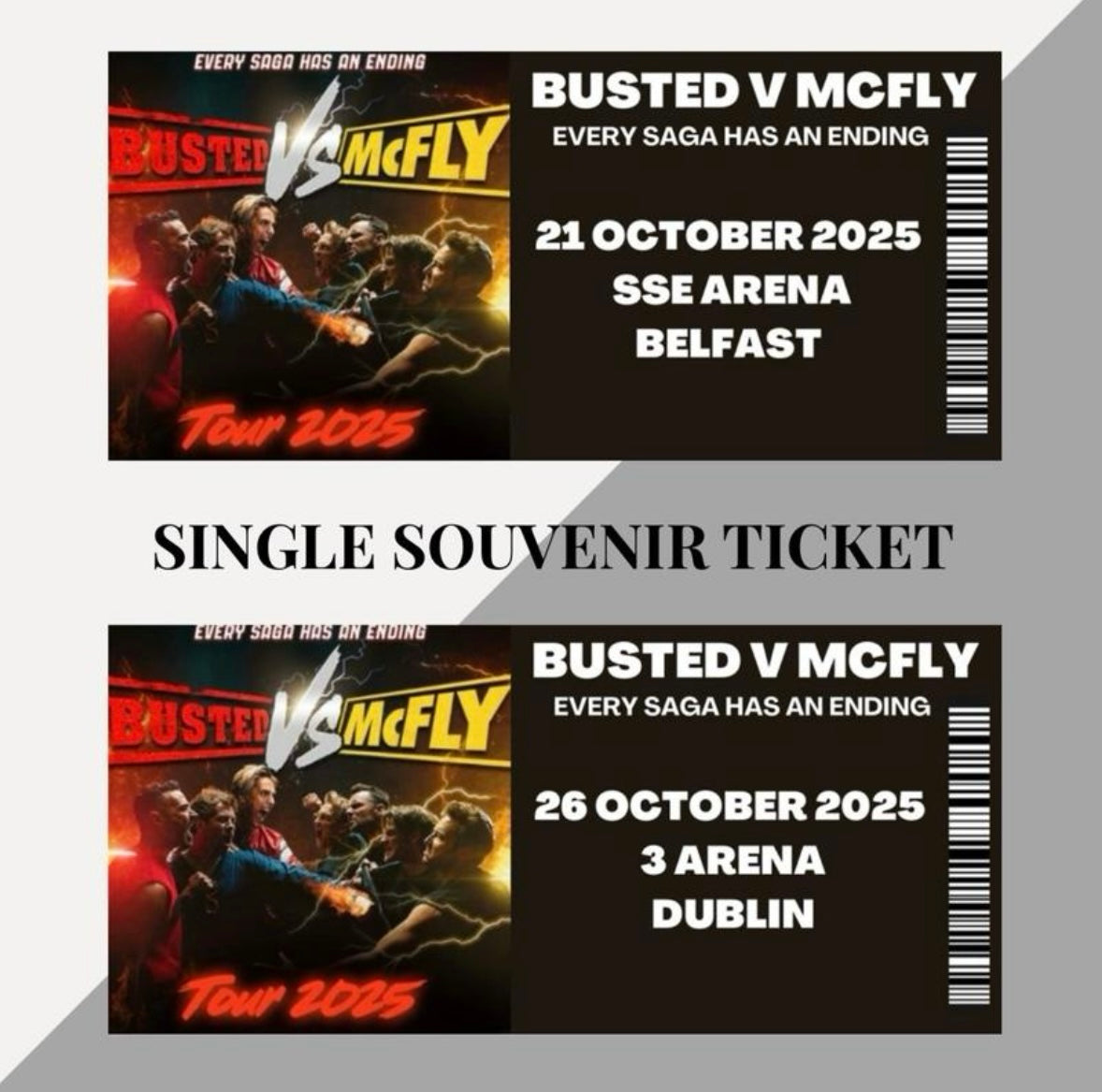 Busted Vs McFly tour inspired souvenir tickets