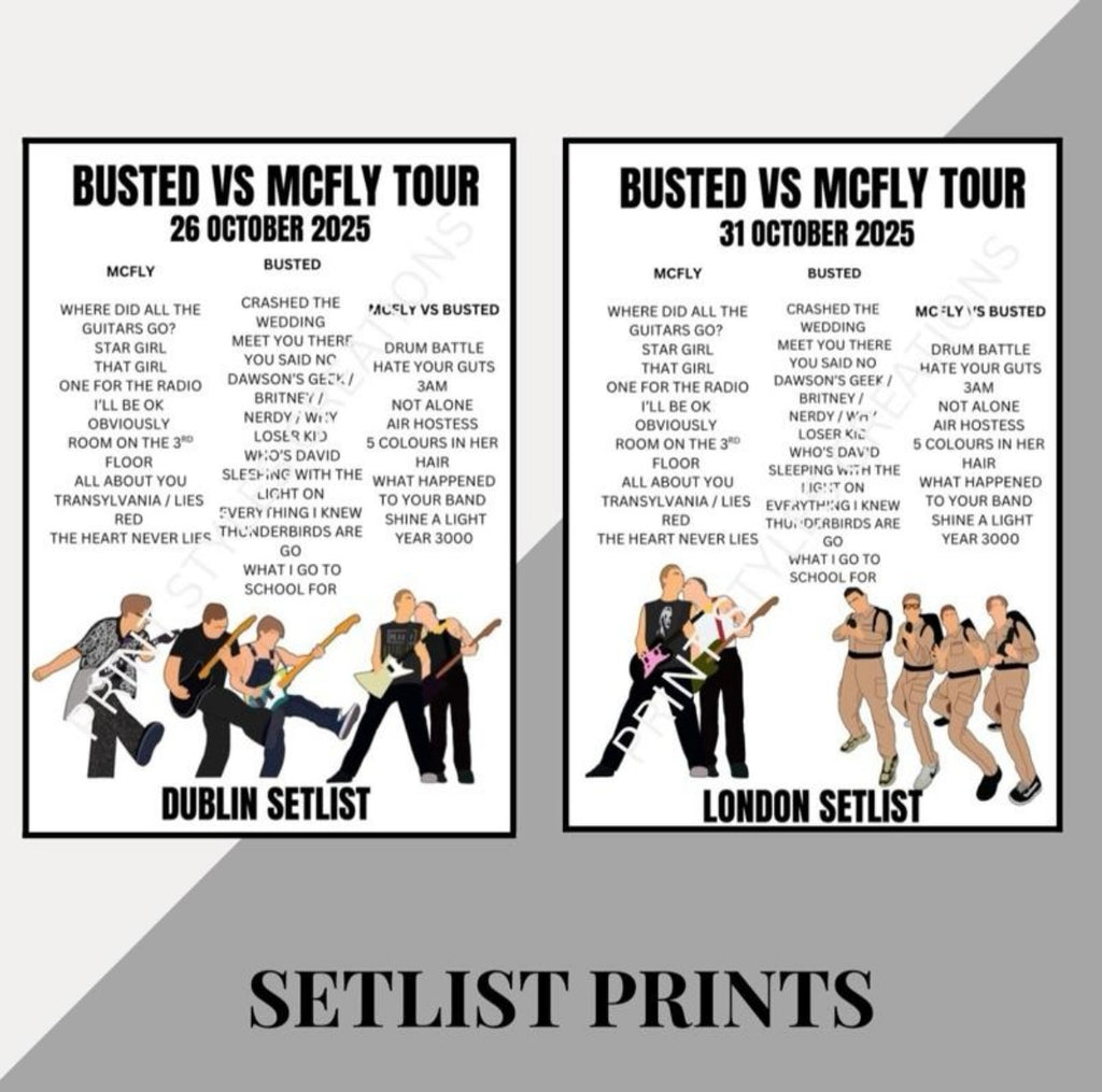 Busted v McFly inspired setlist prints