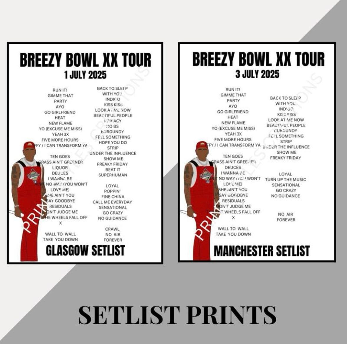 Chris Brown ‘Breezy Bowl XX Tour’ inspired setlist prints
