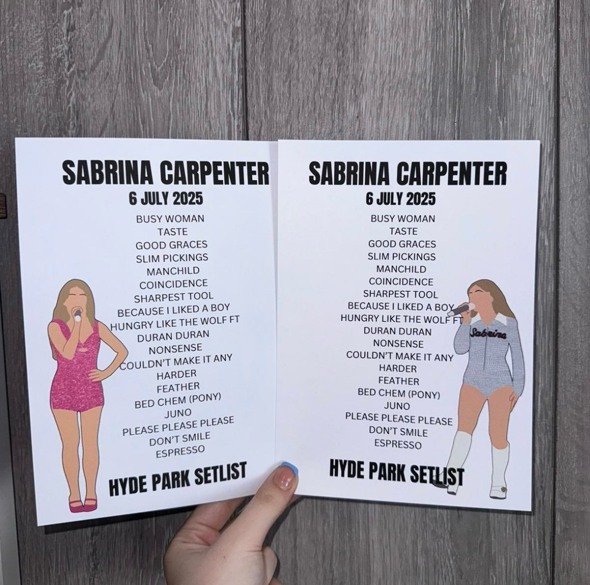 Sabrina Carpenter BST Hyde Park inspired setlist prints