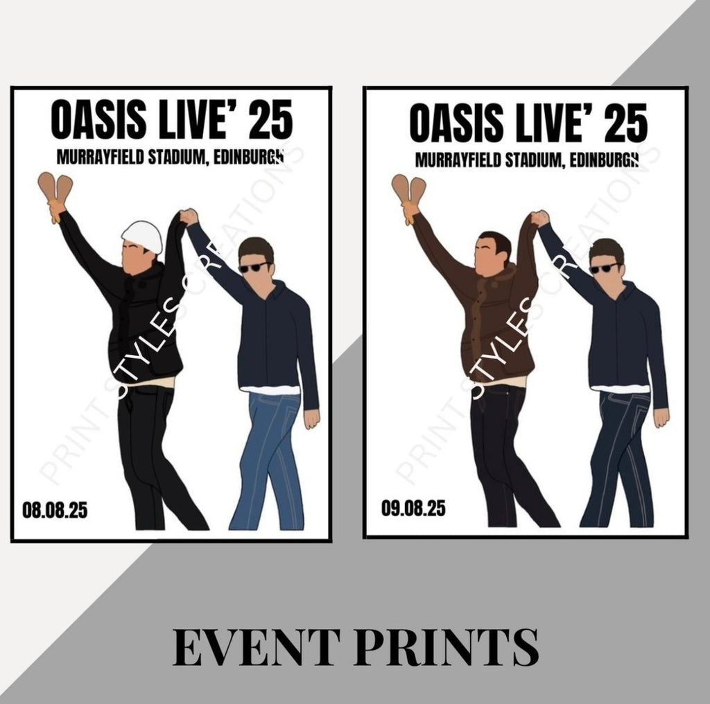 Oasis Live 25 inspired event prints