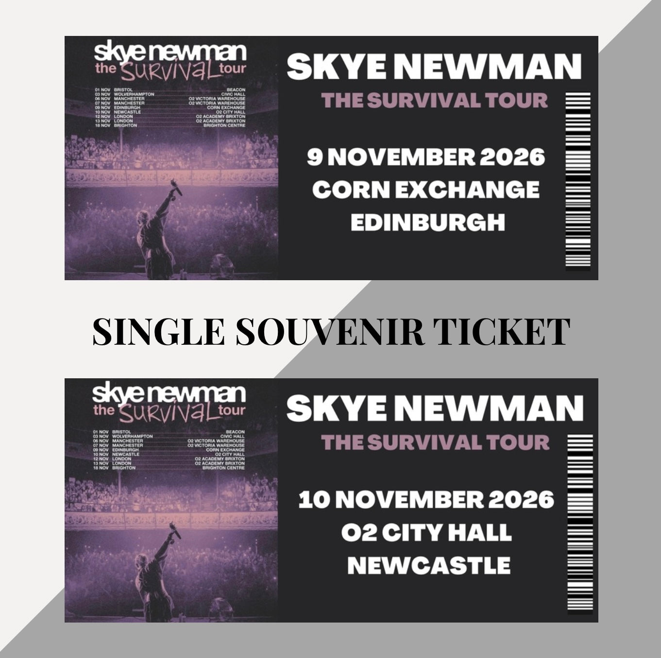 Skye Newman ‘The Survival Tour’ inspired souvenir tickets