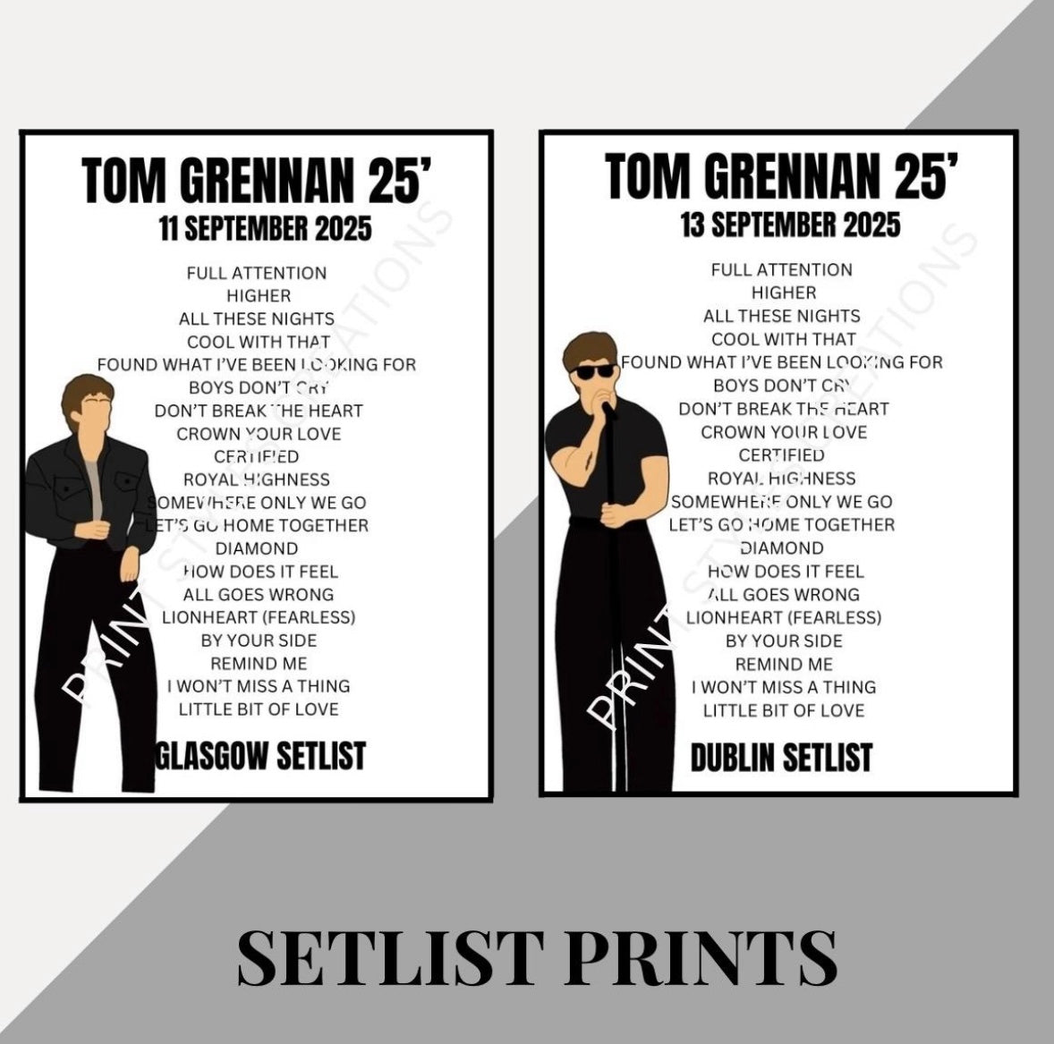 Tom Grennan 25 Tour inspired setlist prints