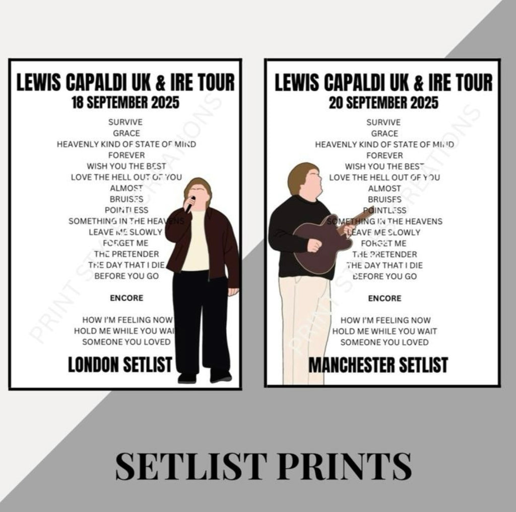 Lewis Capaldi 2025 Tour inspired setlist prints