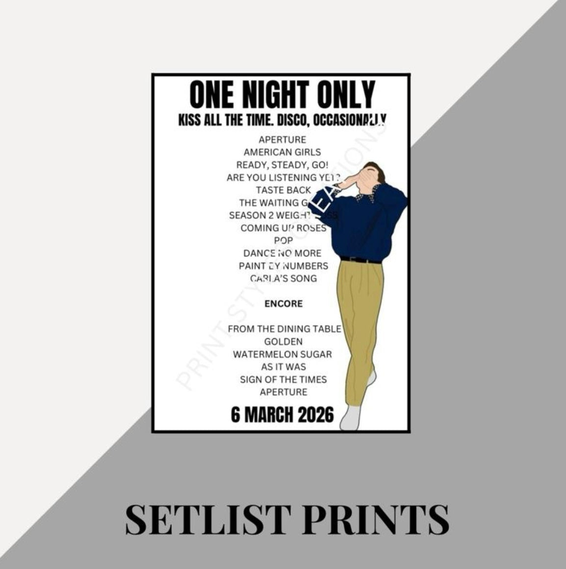 Harry Styles ONO inspired setlist print