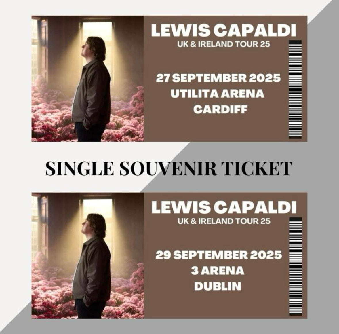 Lewis Capaldi 2025 Tour inspired souvenir tickets