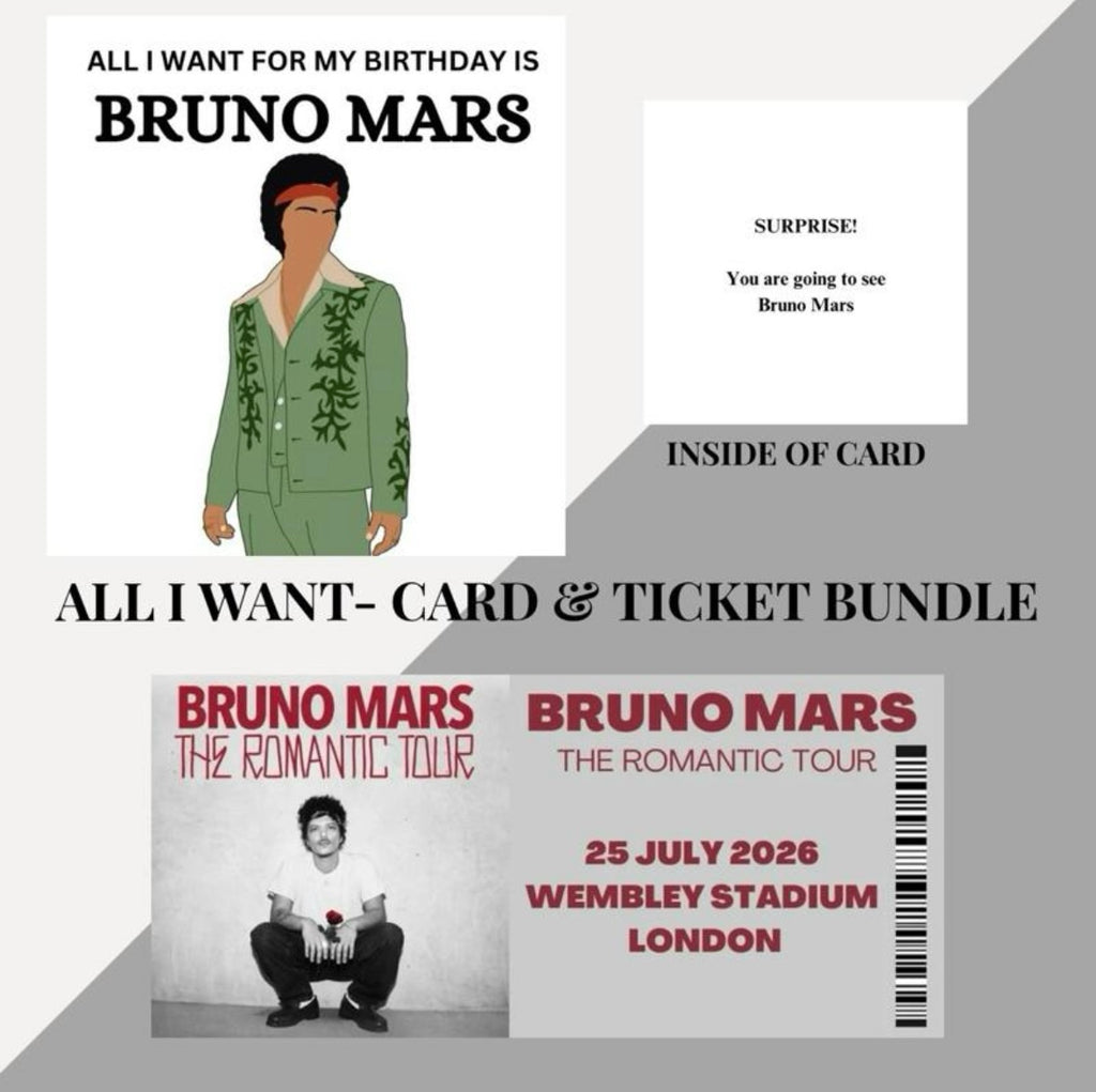 Bruno Mars birthday card and souvenir ticket bundle