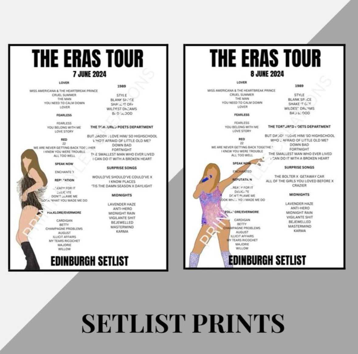Taylor Swift ‘The Eras Tour’ inspired setlist prints