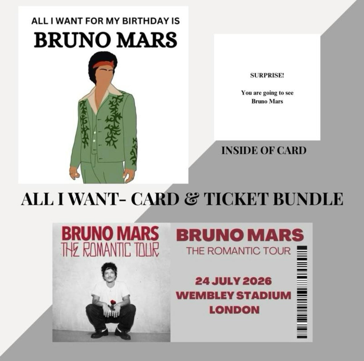 Bruno Mars birthday card and souvenir ticket bundle