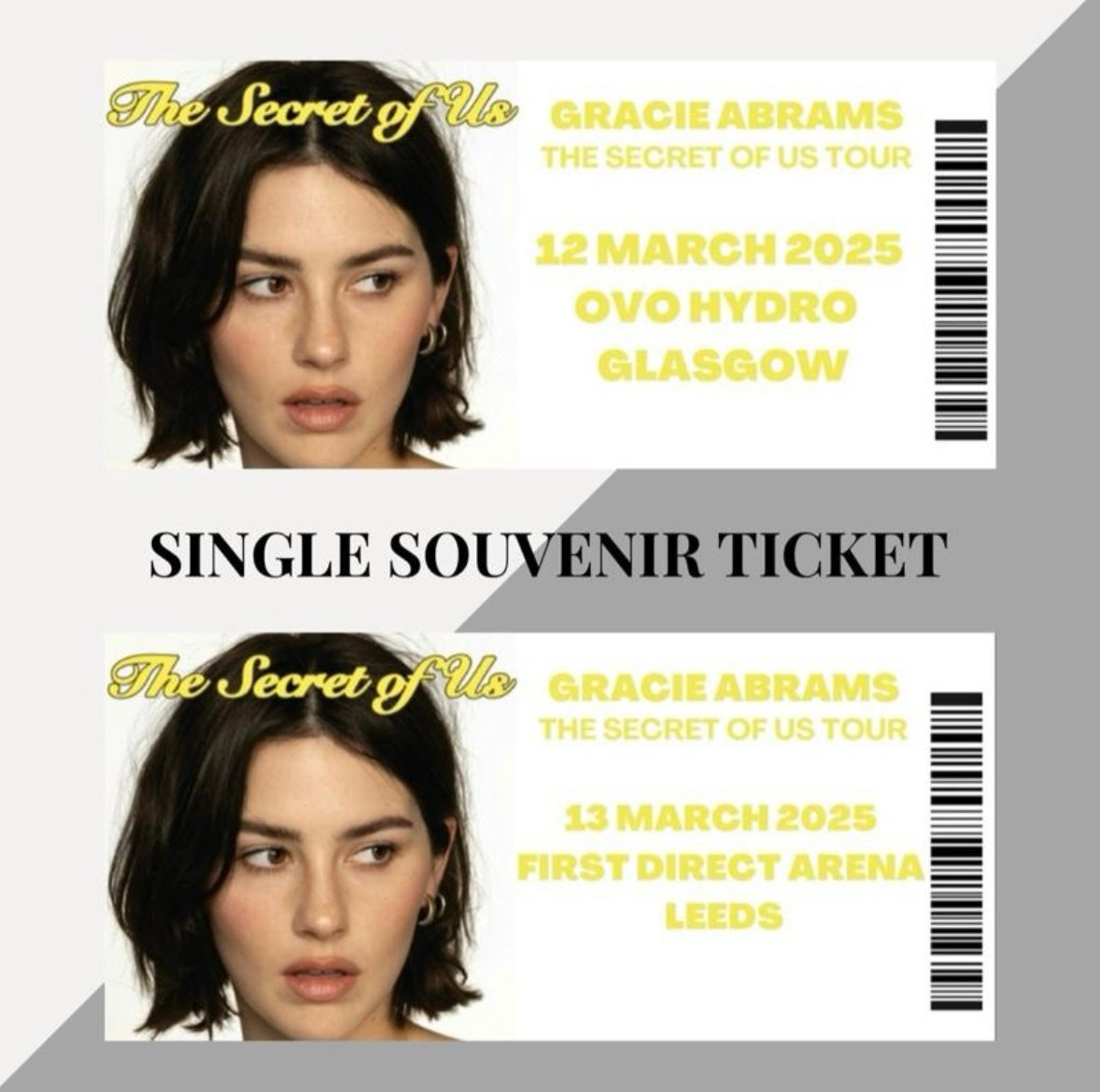 Gracie Abrams ‘The Secret Of Us Tour’ inspired souvenir tickets