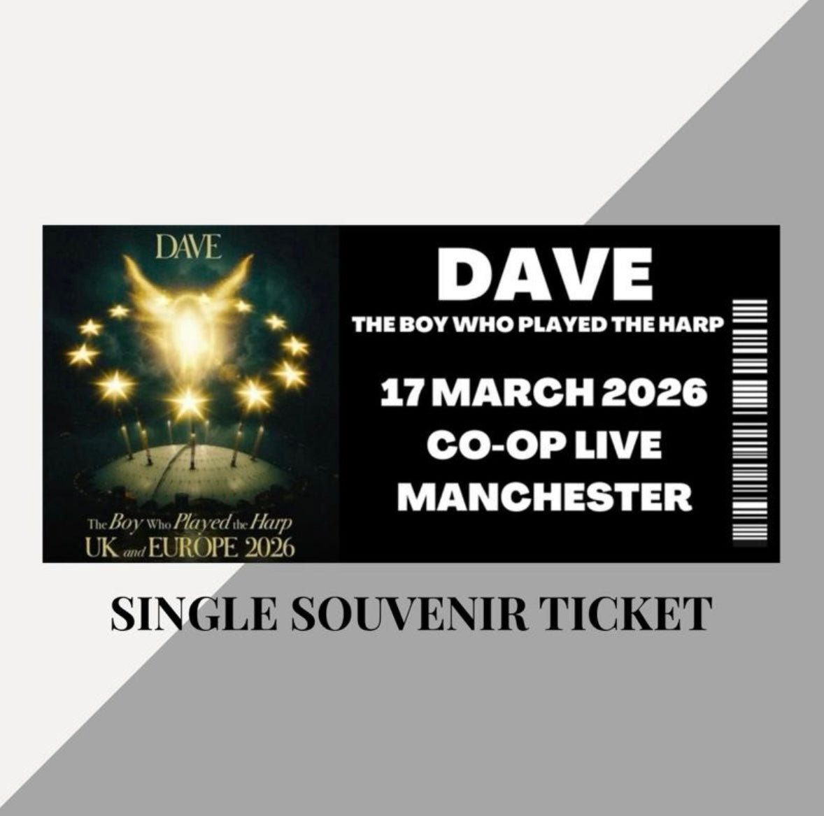 Dave ‘The Boy Who Played The Harp’ tour inspired souvenir tickets