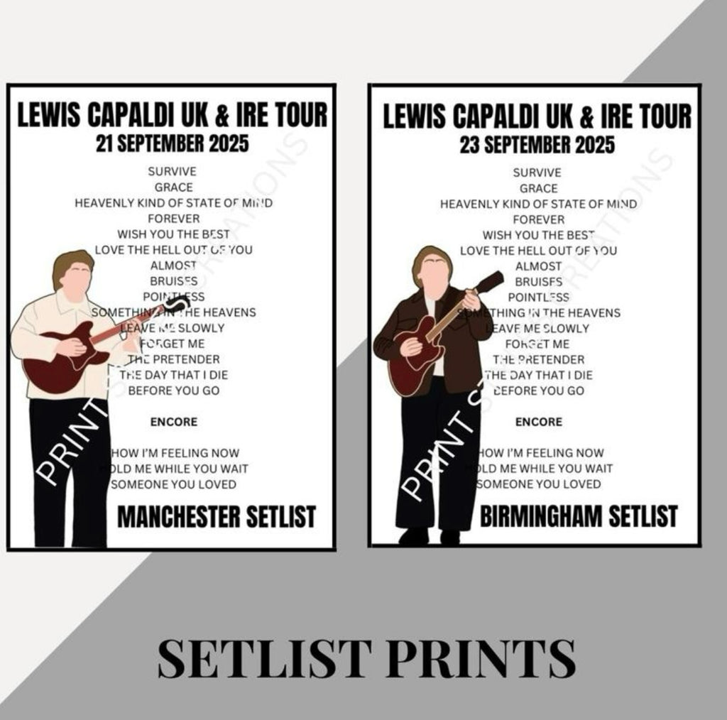 Lewis Capaldi 2025 Tour inspired setlist prints