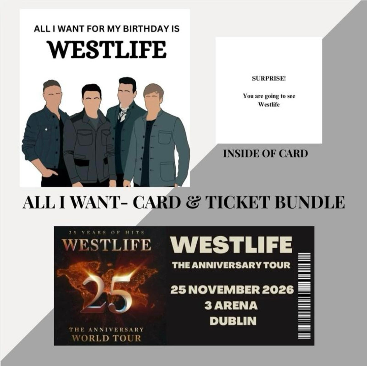 Westlife birthday card and souvenir ticket bundle