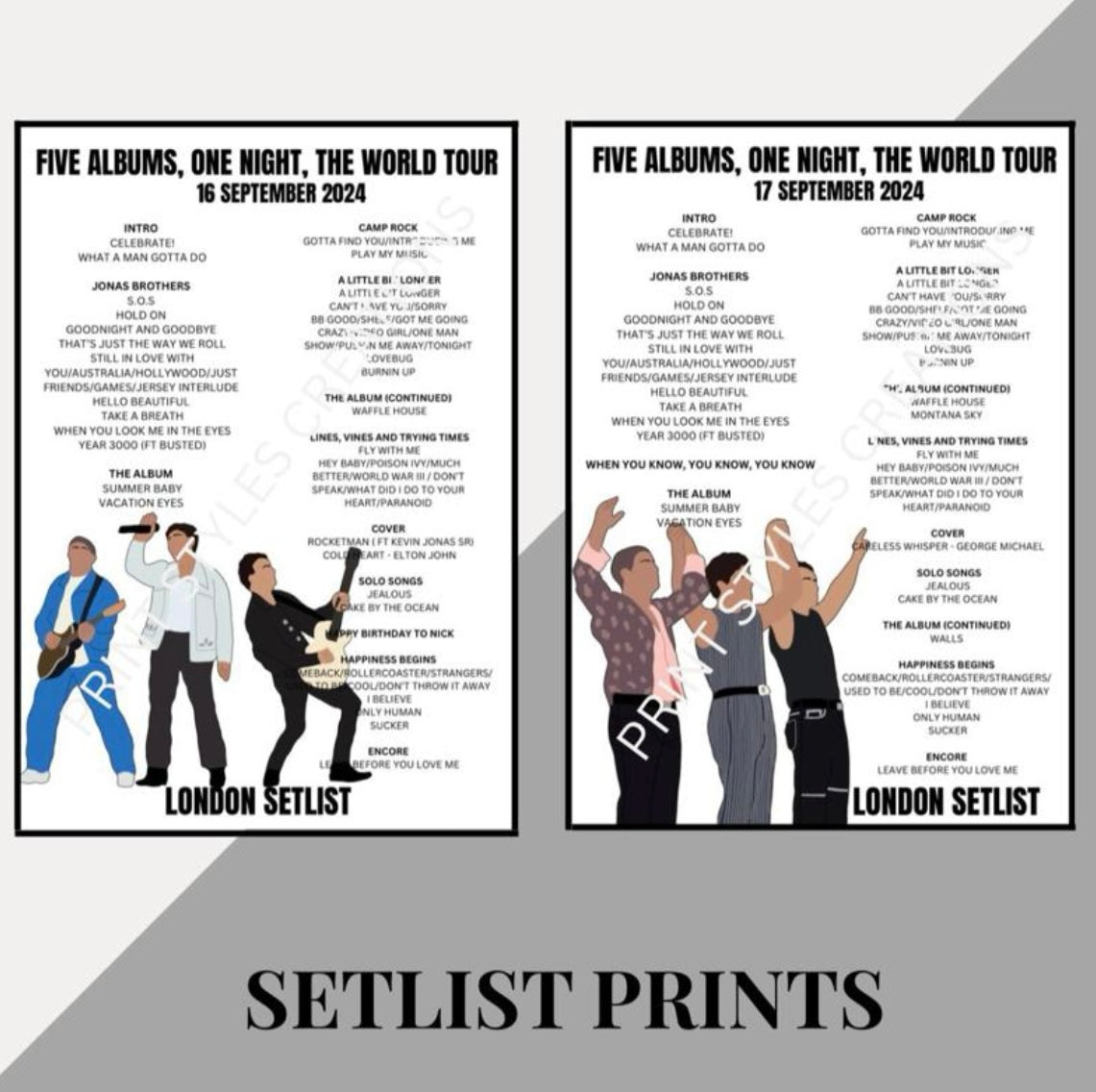 Jonas Brothers ‘Five Albums One Night The Tour’ inspired setlist prints