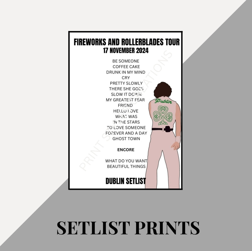 Benson Boone ‘Fireworks and Rollerblades Tour’ inspired setlist prints
