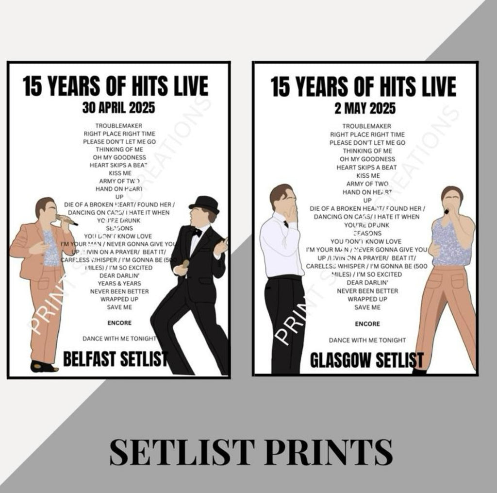 Olly Murs ‘15 Years of Hits Tour’ inspired setlist prints