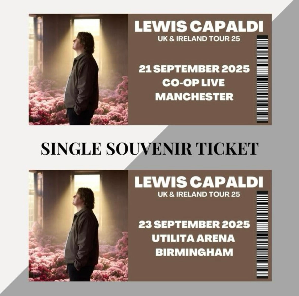 Lewis Capaldi 2025 Tour inspired souvenir tickets