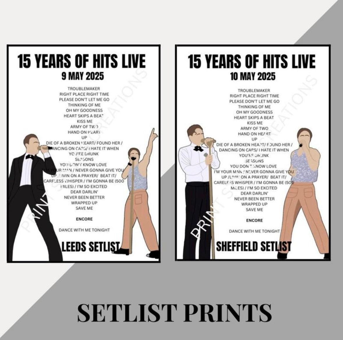 Olly Murs ‘15 Years of Hits Tour’ inspired setlist prints