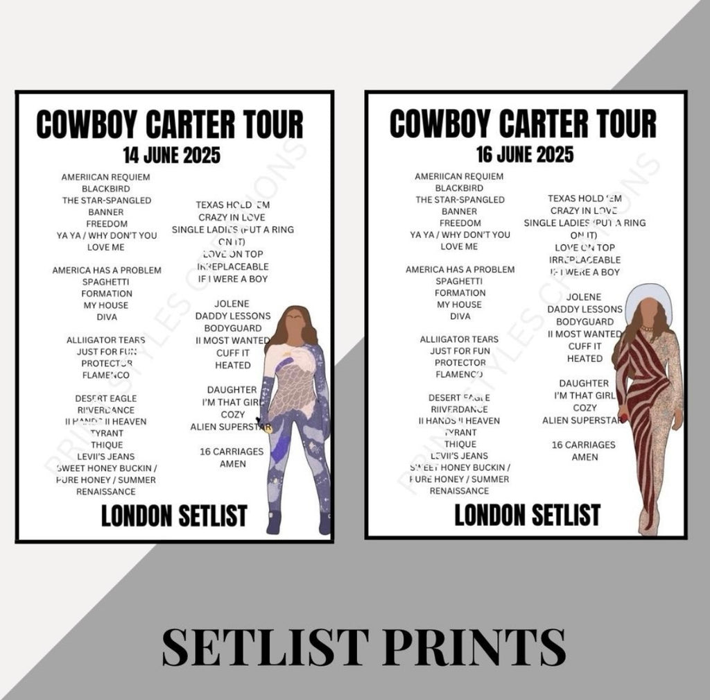 Beyoncé ‘Cowboy Carter Tour’ inspired setlist prints