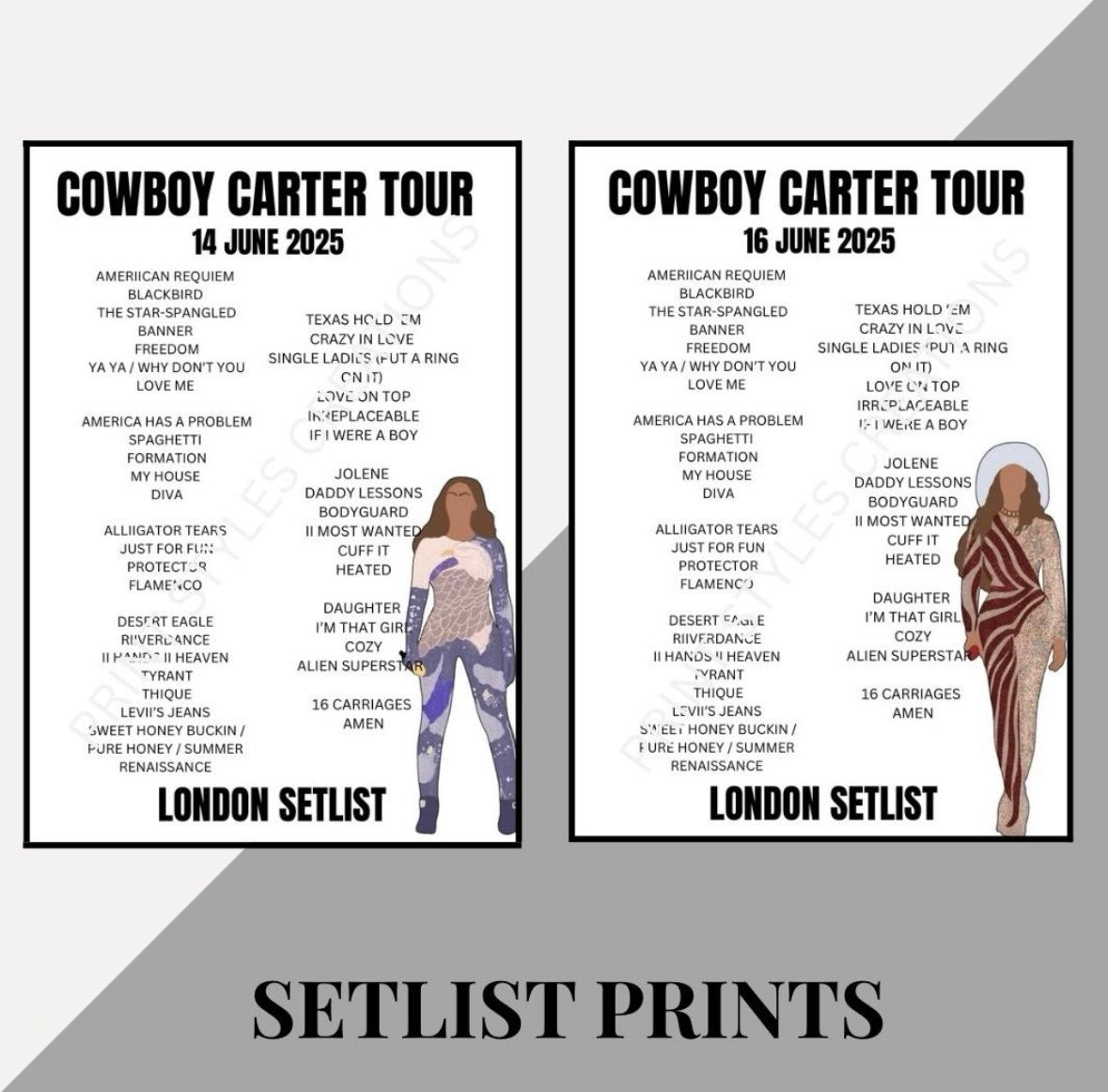 Beyoncé ‘Cowboy Carter Tour’ inspired setlist prints