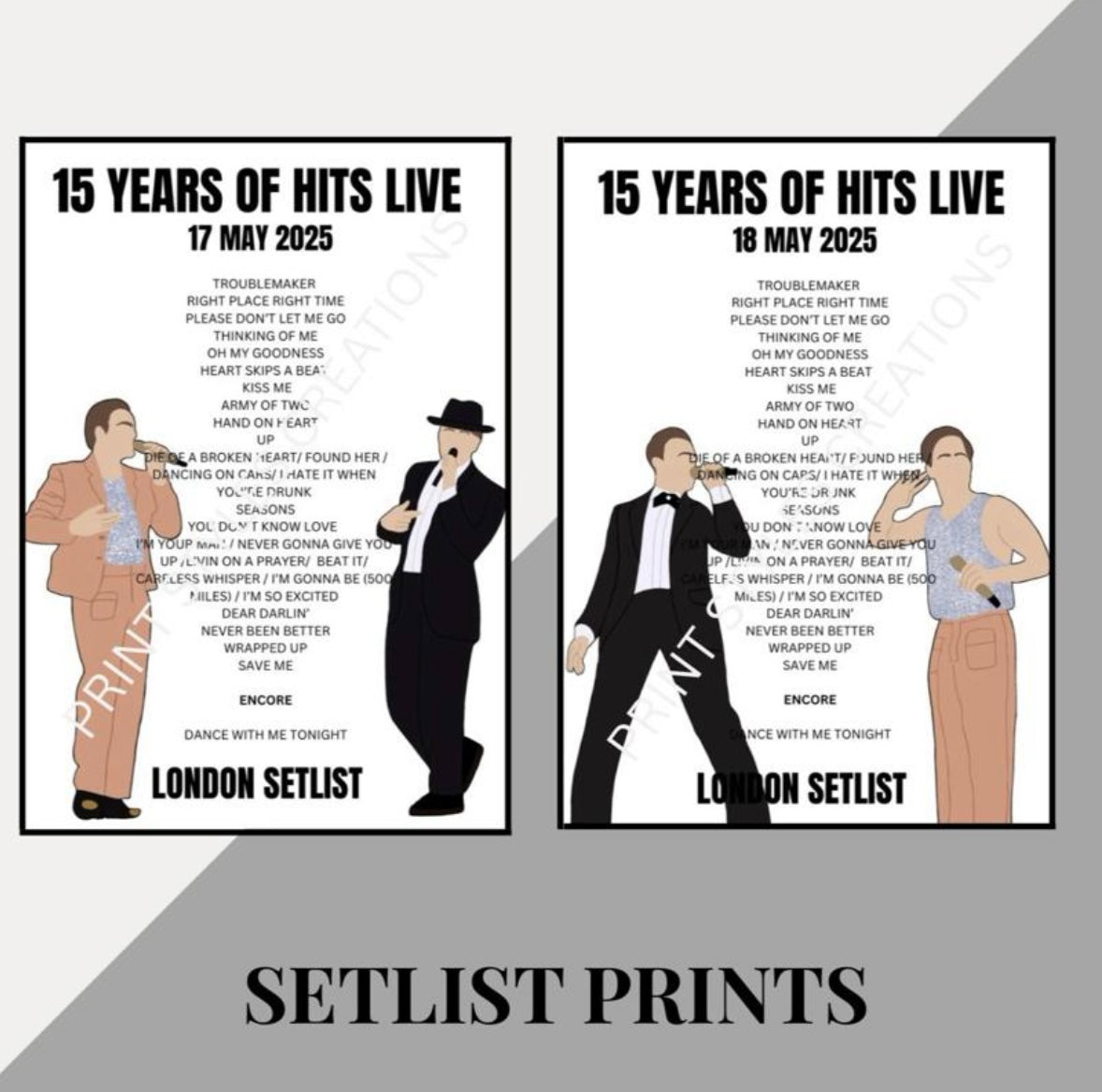 Olly Murs ‘15 Years of Hits Tour’ inspired setlist prints