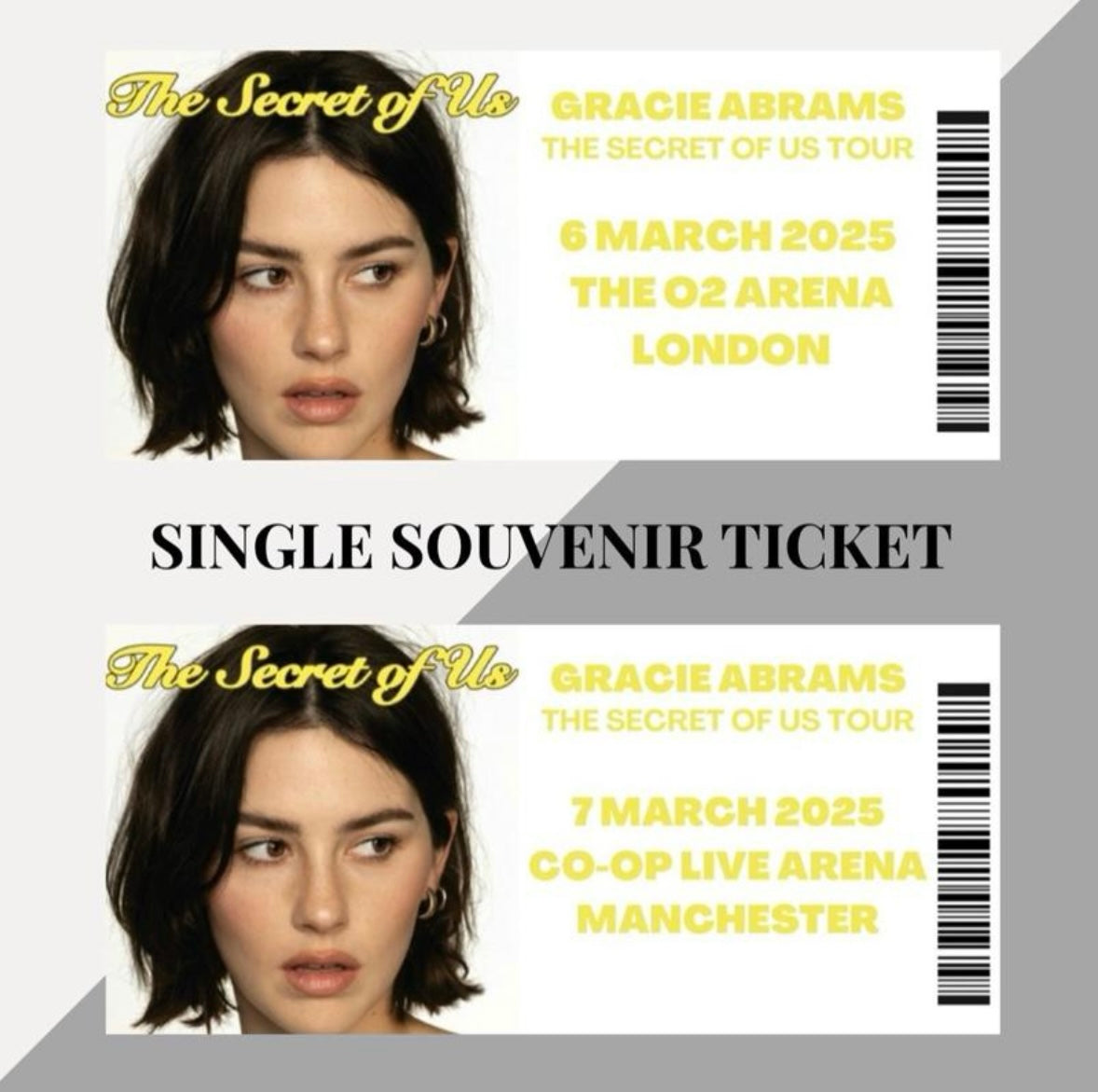 Gracie Abrams ‘The Secret Of Us Tour’ inspired souvenir tickets