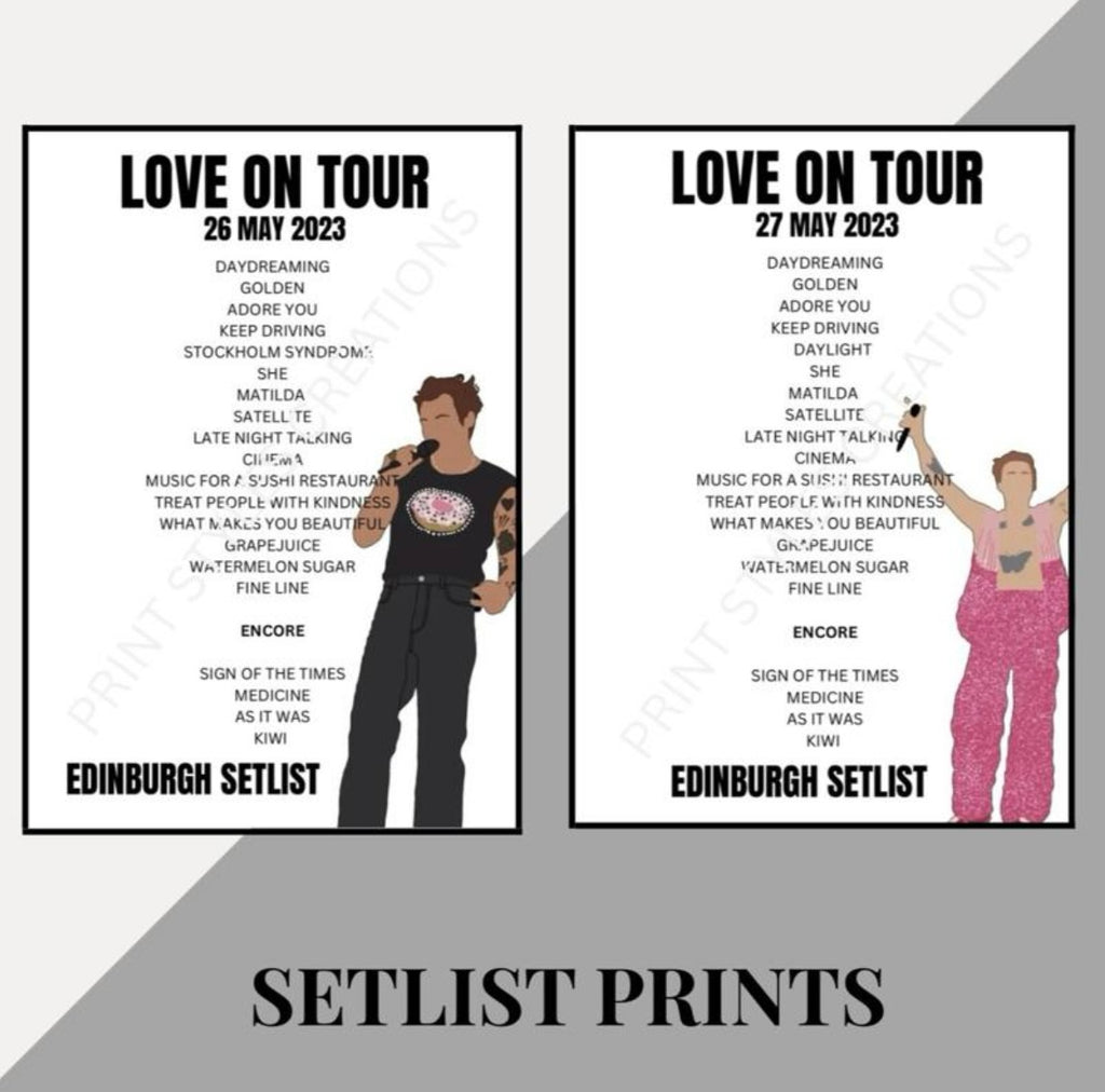 Harry Styles ‘Love On Tour’ inspired setlist prints