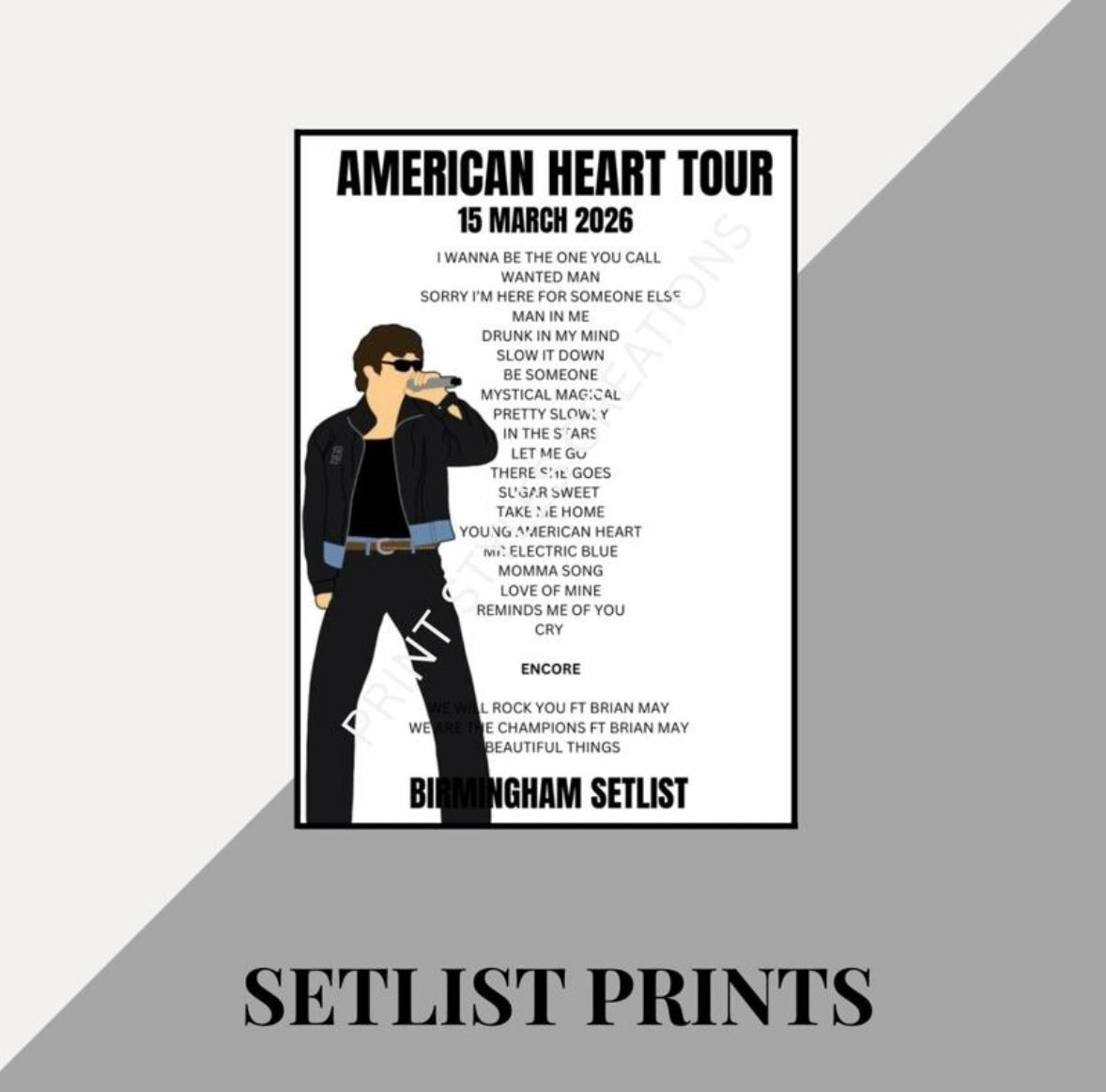 Benson Boone ‘American Heart’ Tour inspired setlist prints
