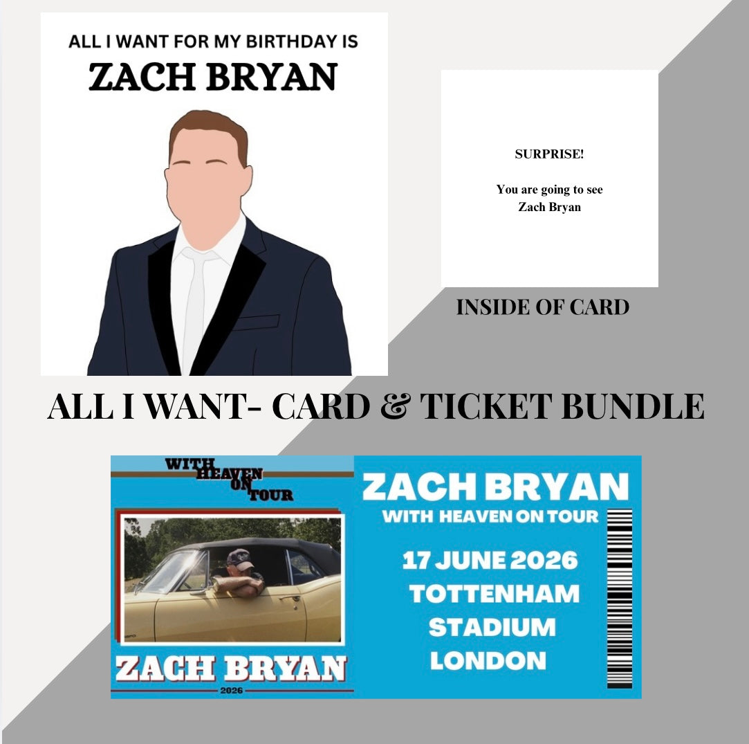 Zach Bryan birthday card and souvenir ticket bundle