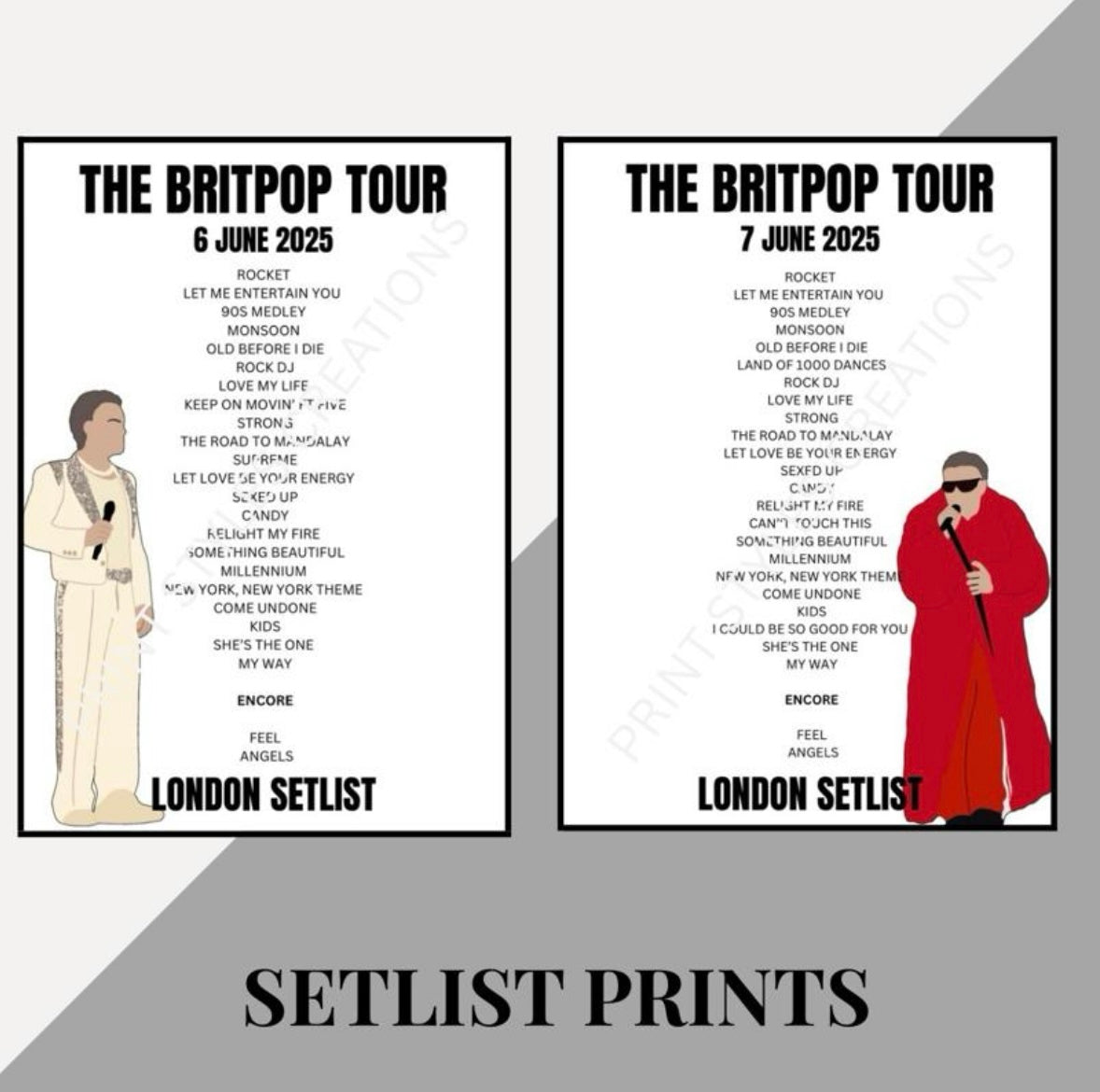 Robbie Williams ‘Britpop Tour’ inspired setlist prints