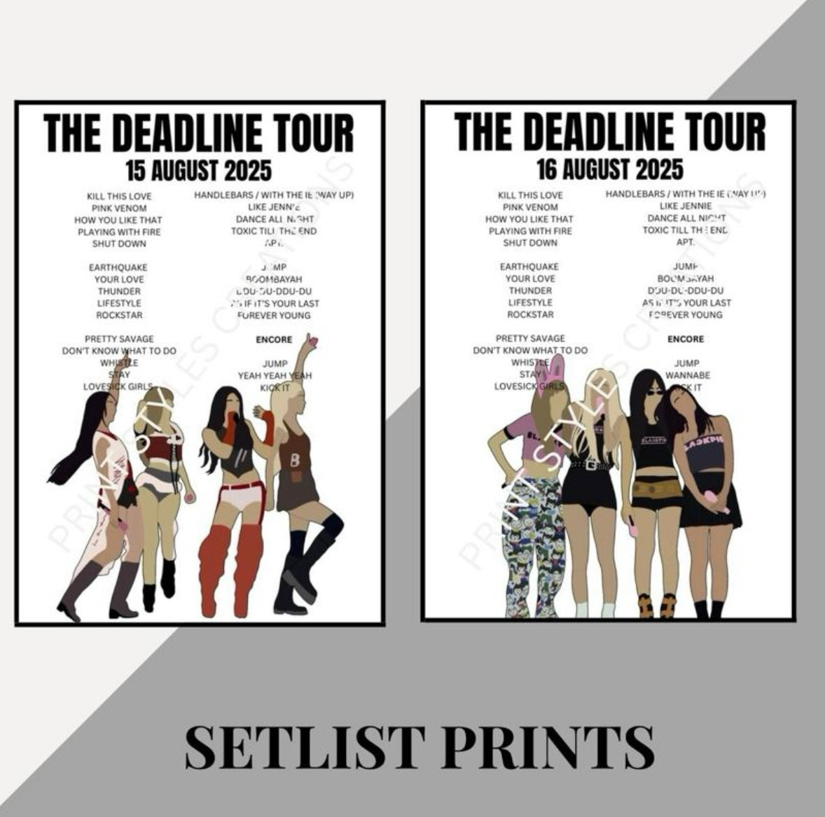 Blackpink ‘The Deadline Tour’ inspired setlist prints