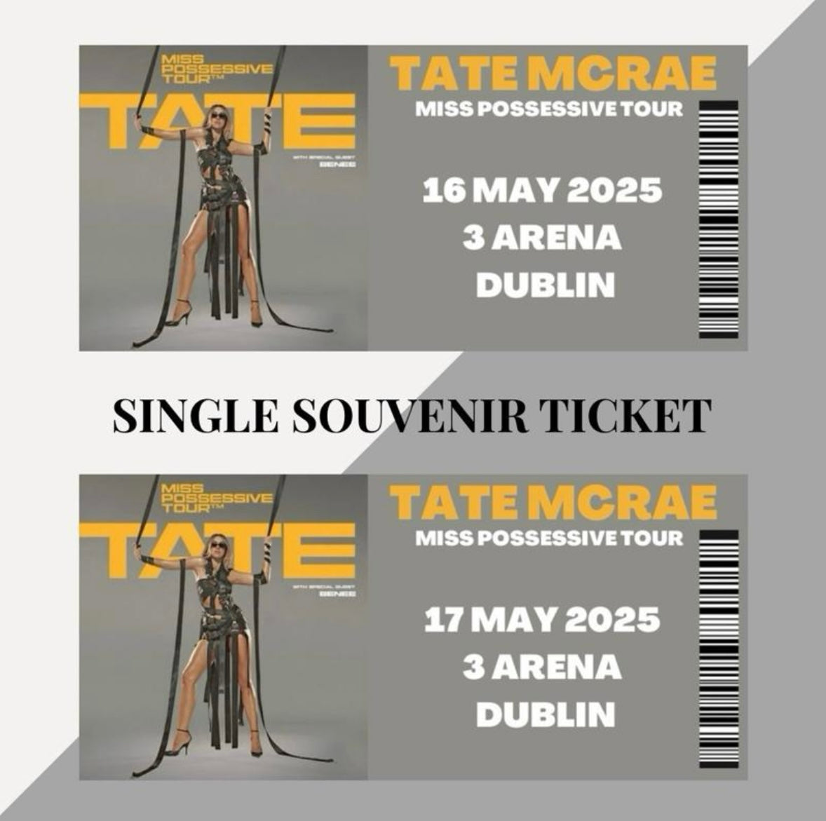 Tate McRae ‘Miss Possessive Tour’ inspired souvenir tickets