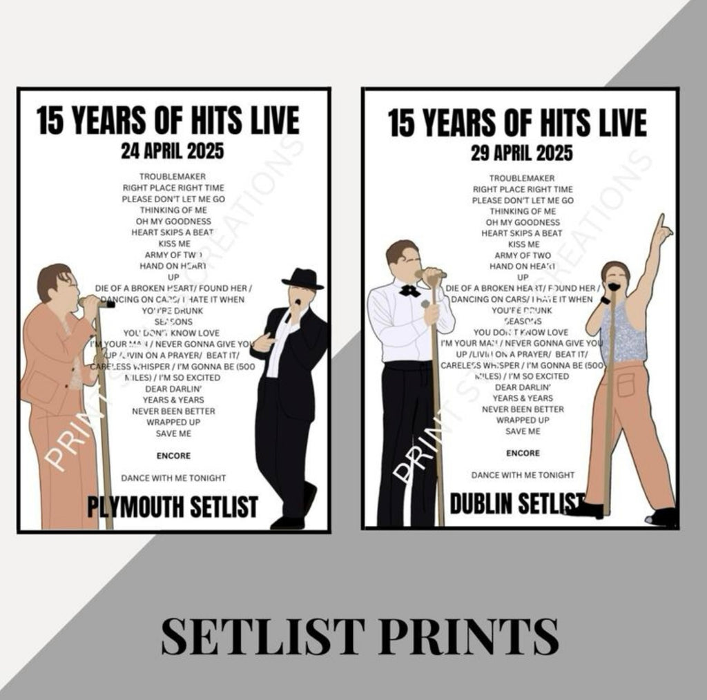 Olly Murs ‘15 Years of Hits Tour’ inspired setlist prints