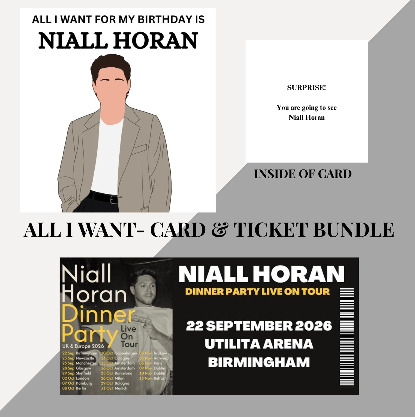 Niall Horan Birthday card and souvenir ticket bundle