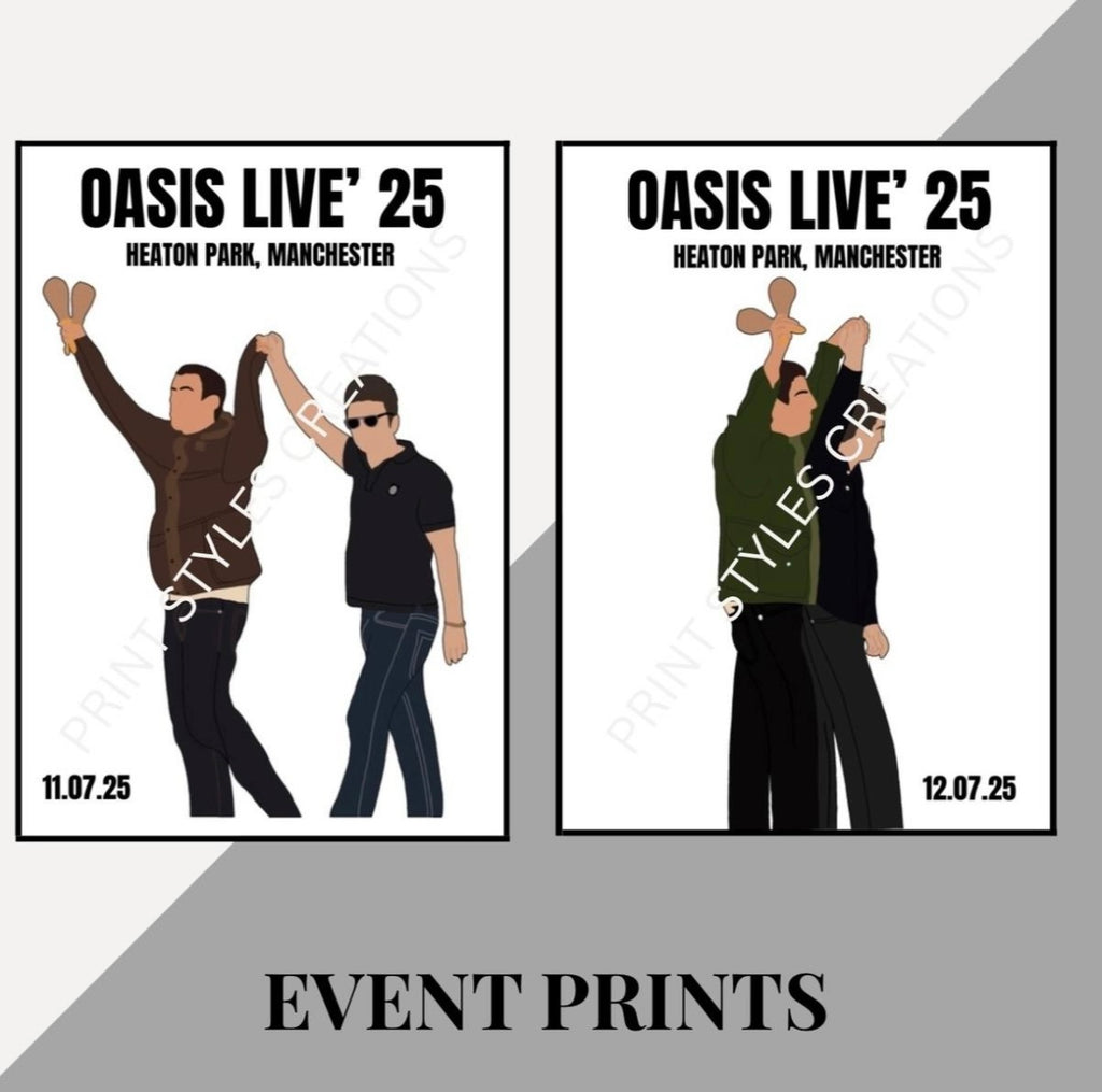 Oasis Live 25 inspired event prints