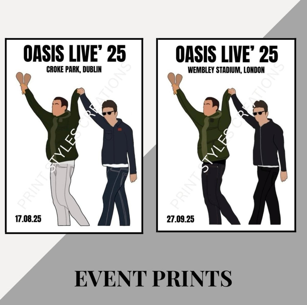 Oasis Live 25 inspired event prints