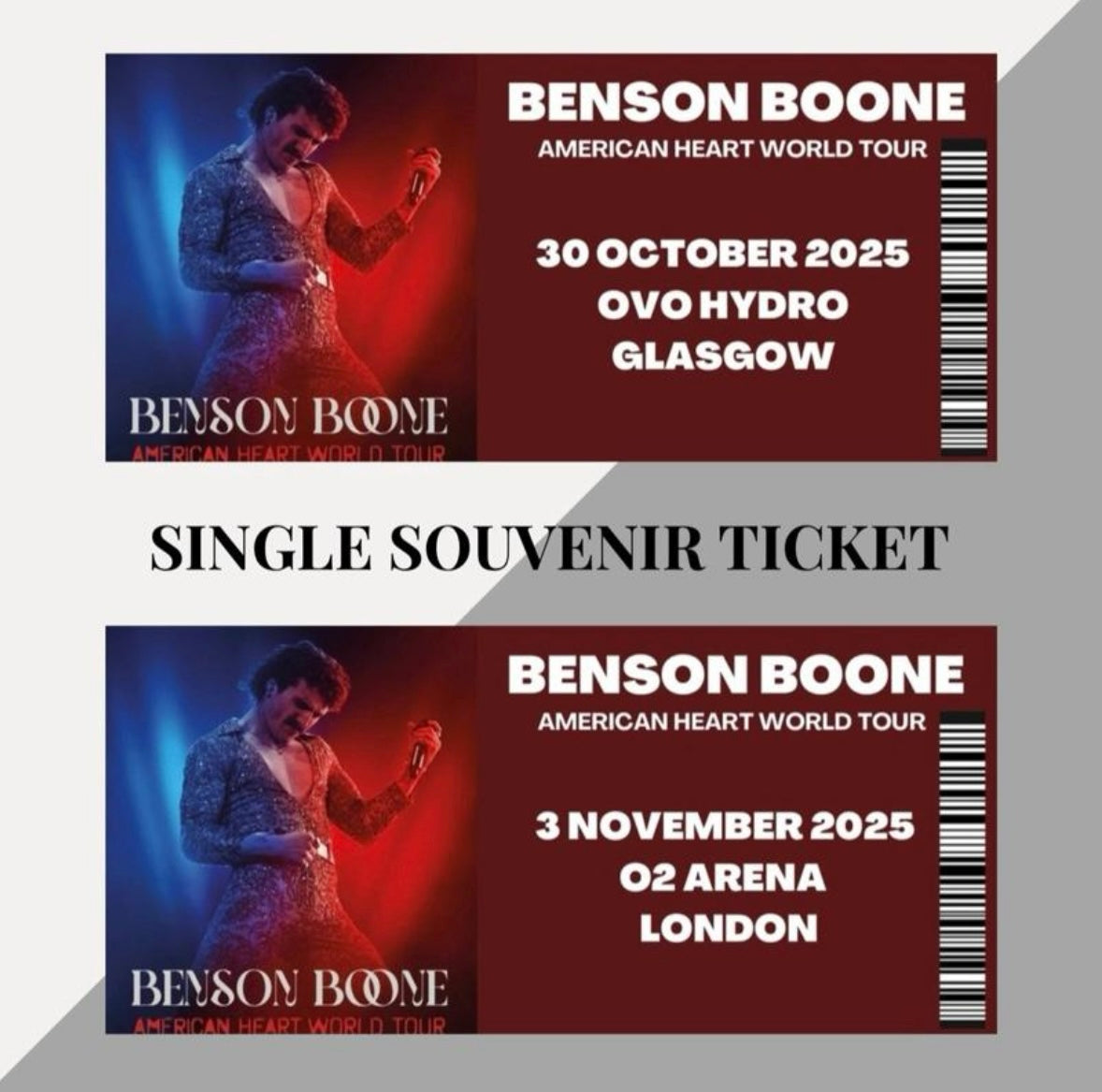 Benson Boone ‘American Heart Tour’ inspired souvenir tickets