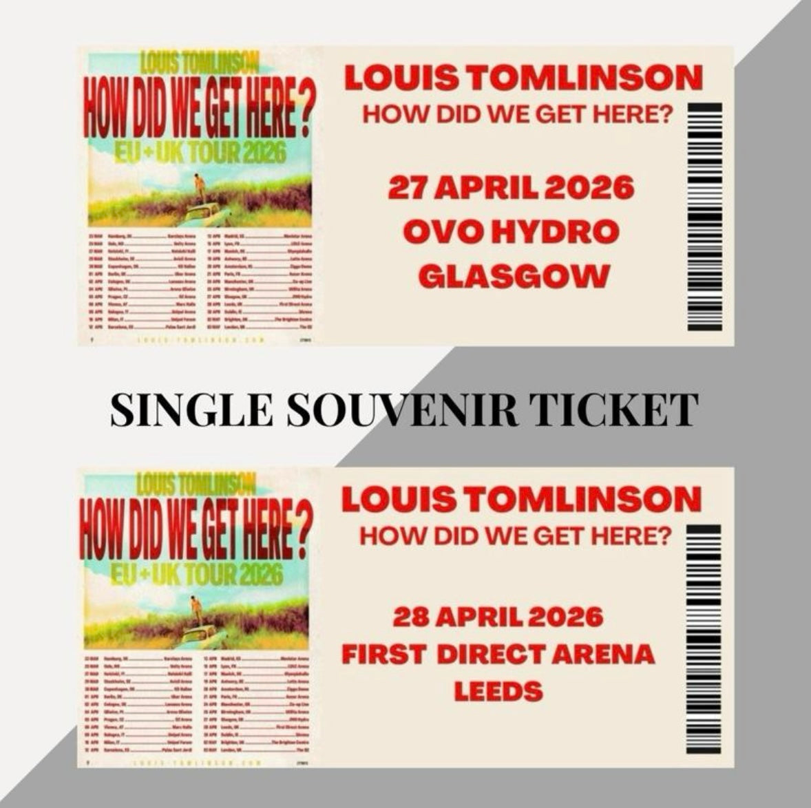 Louis Tomlinson ‘How Did We Get Here’ tour inspired souvenir tickets