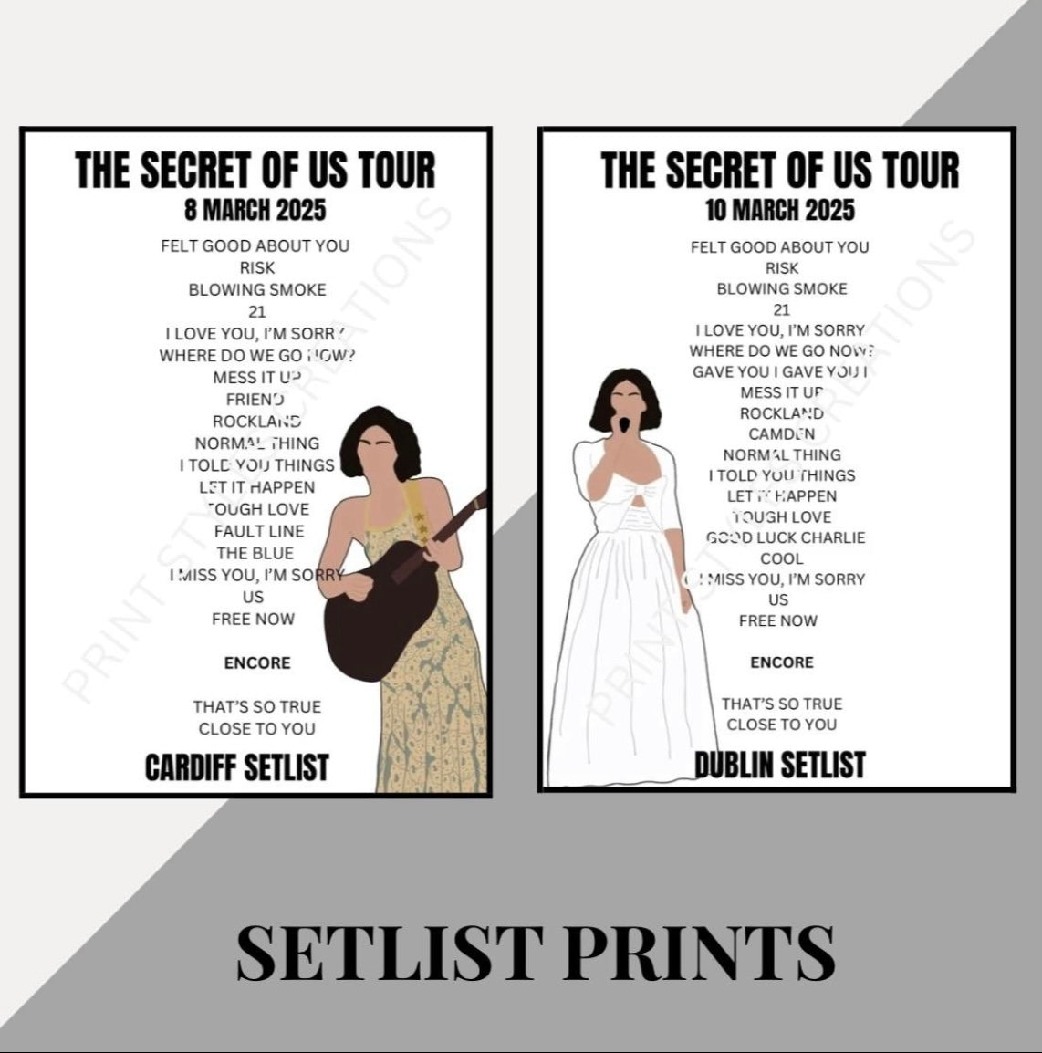 Gracie Abrams ‘The Secret of Us’ Tour inspired setlist prints