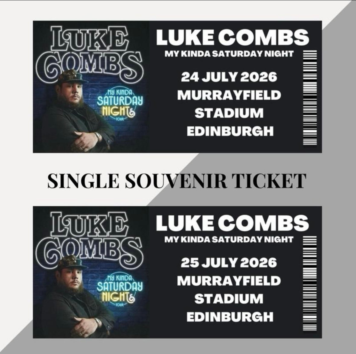 Luke Combs ‘My Kinda Saturday Night’ inspired souvenir tickets