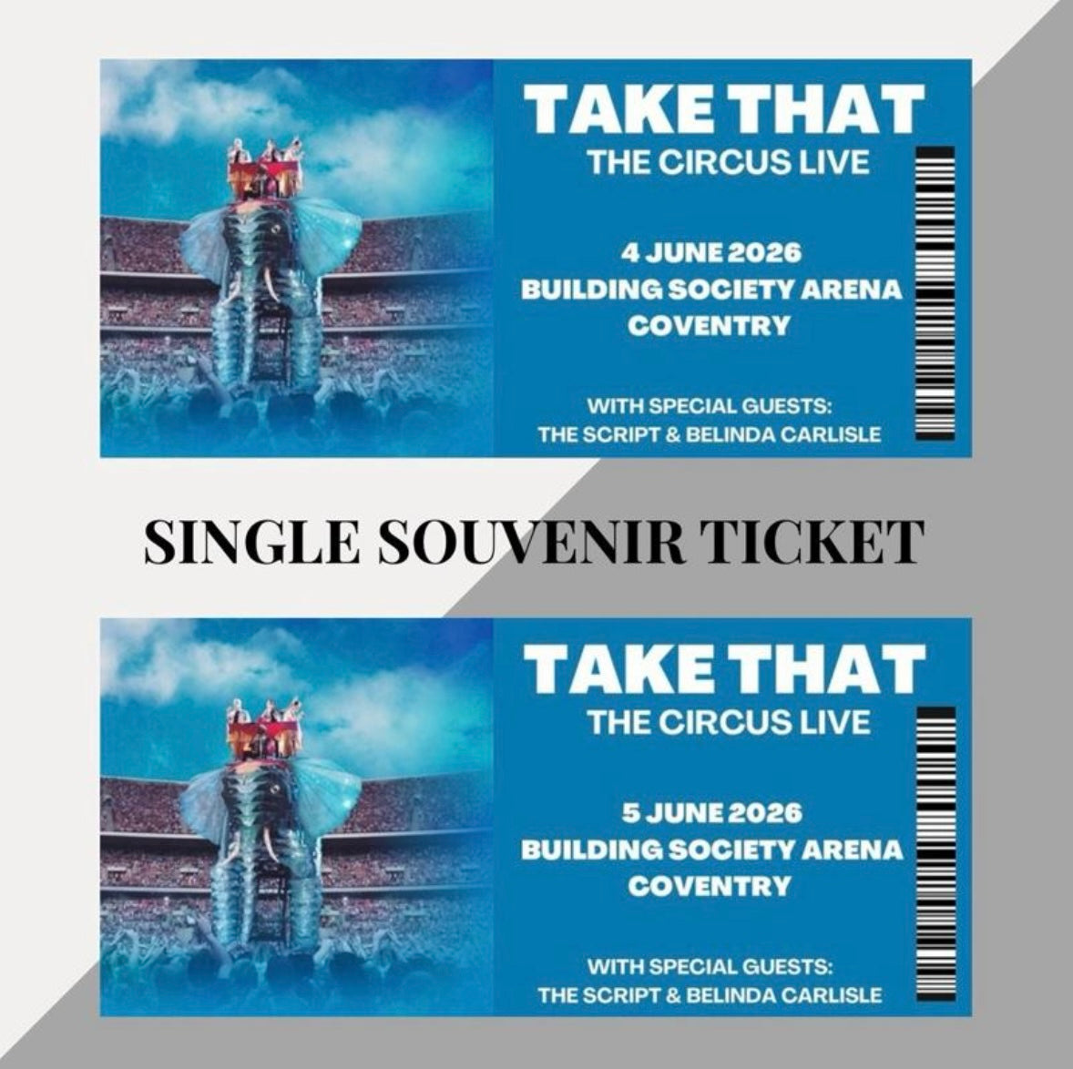 Take That ‘The Circus Tour’ inspired souvenir tickets
