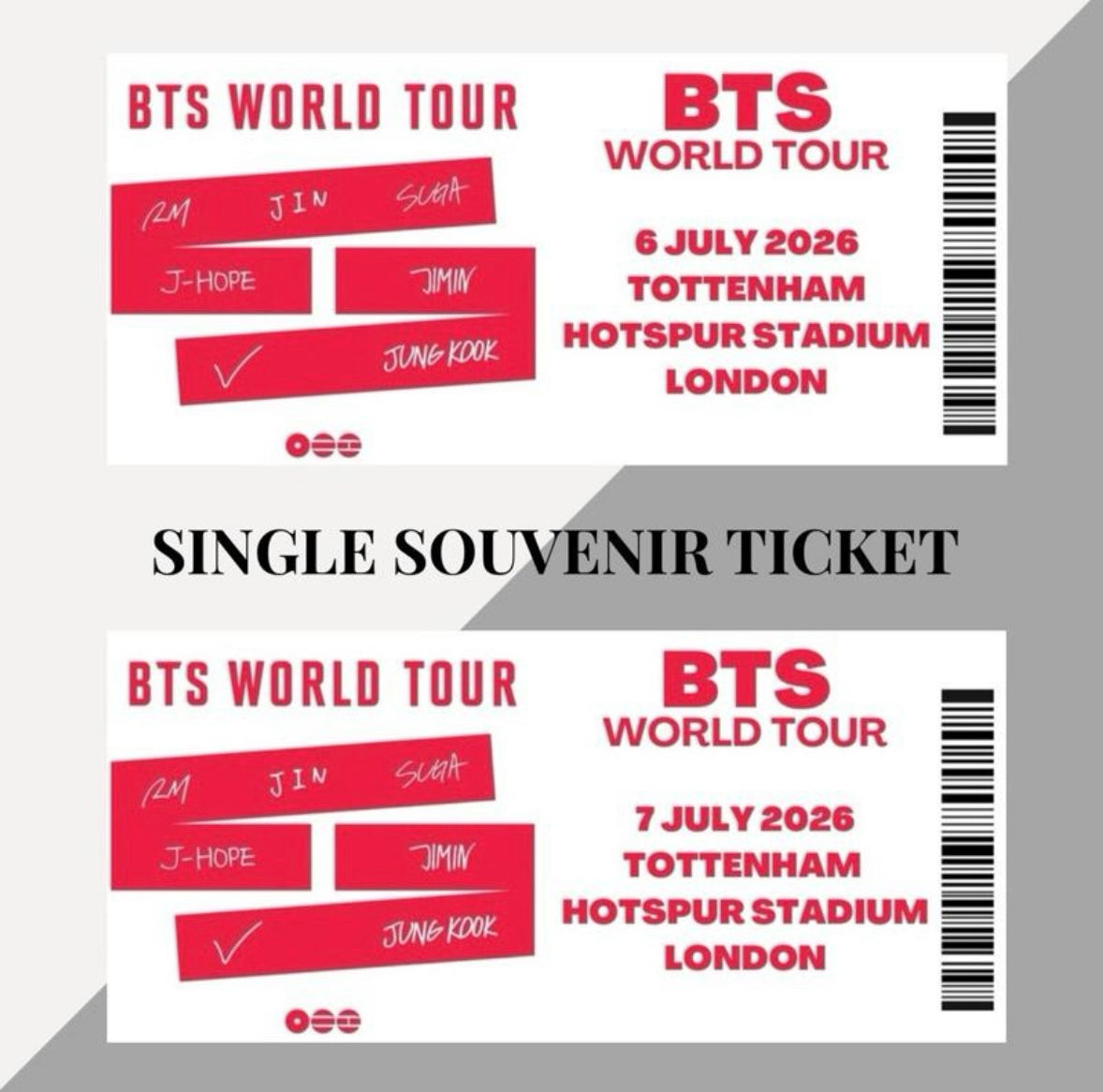 BTS 2026 World Tour inspired souvenir tickets