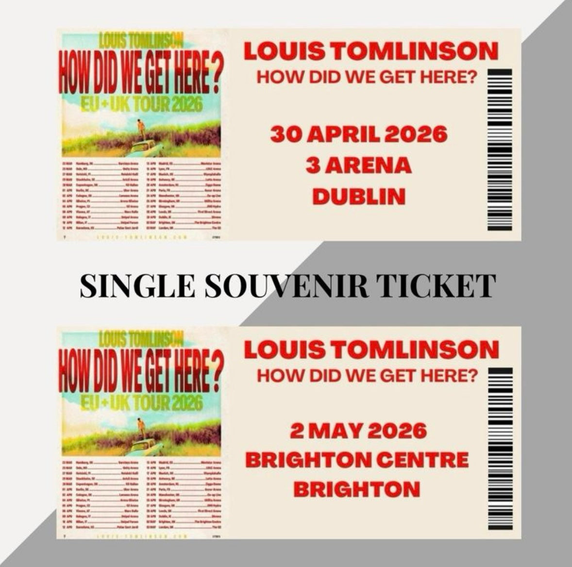 Louis Tomlinson ‘How Did We Get Here’ tour inspired souvenir tickets