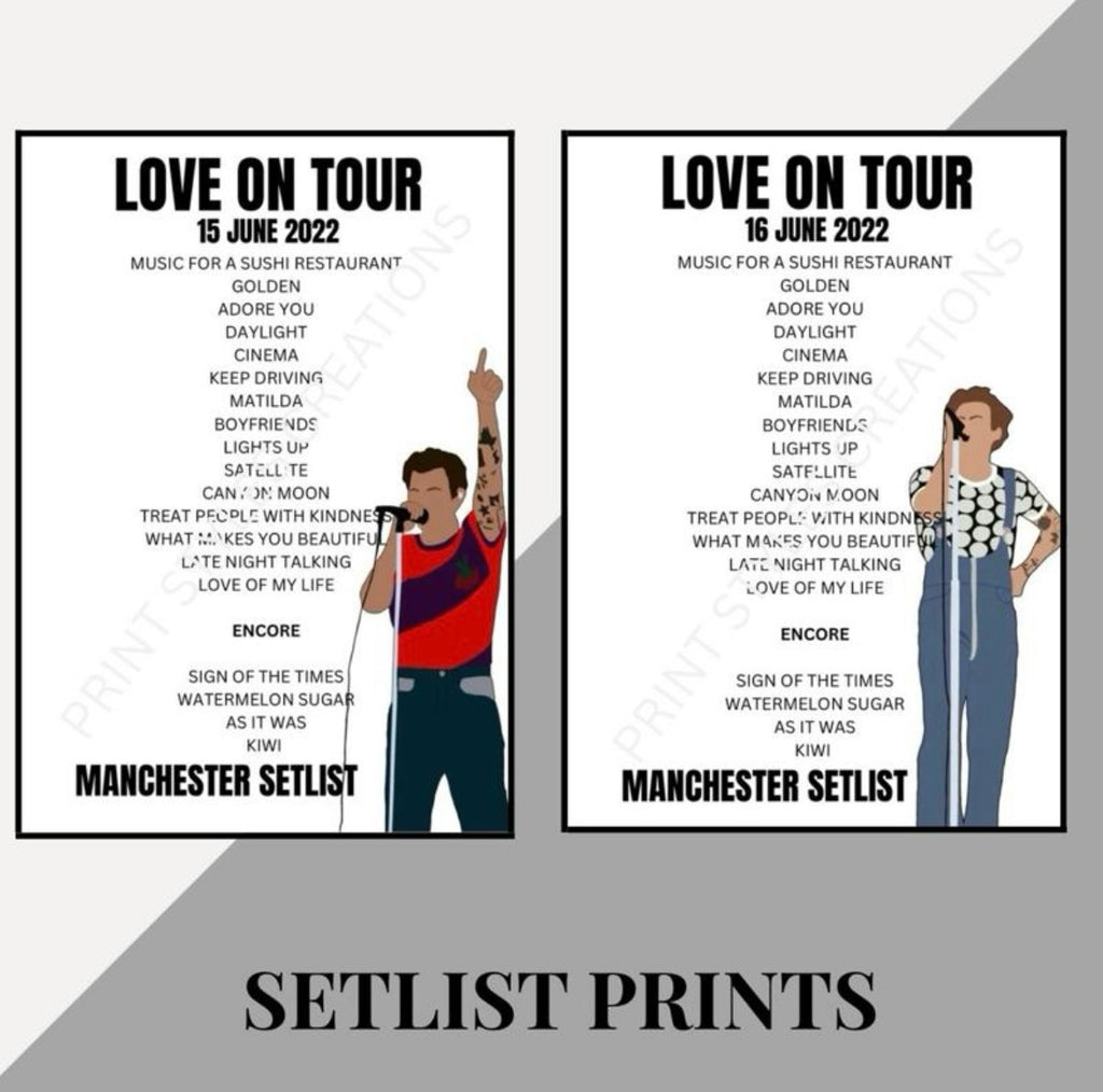 Harry Styles ‘Love On Tour’ inspired setlist prints