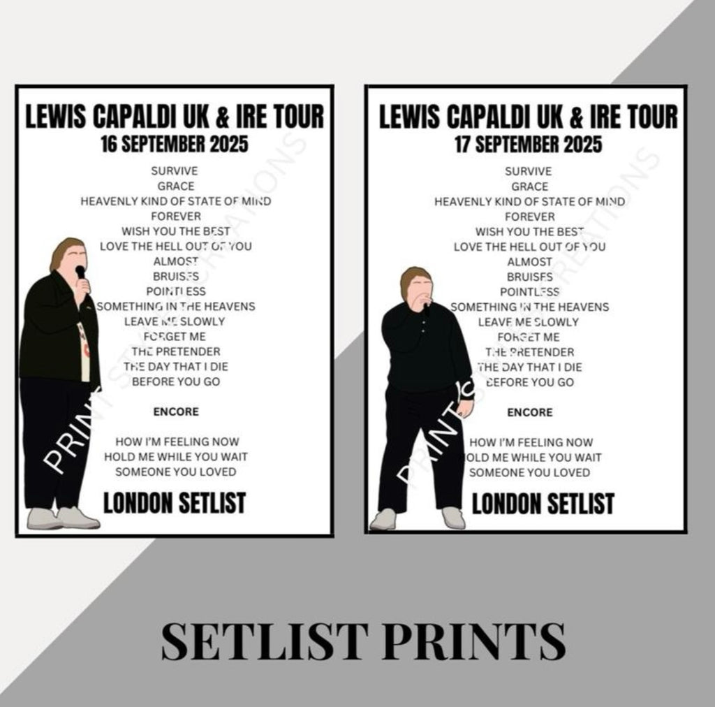 Lewis Capaldi 2025 Tour inspired setlist prints