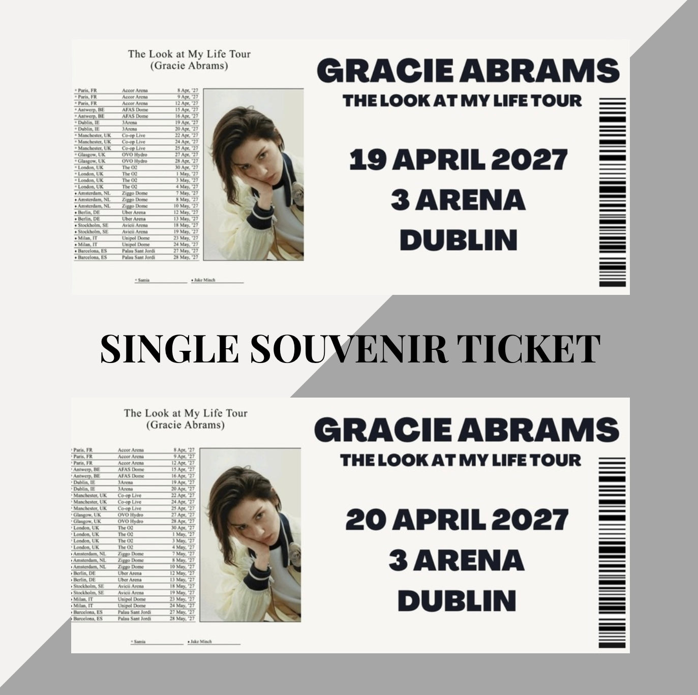 Gracie Abrams ‘The Look at my Life Tour’ inspired souvenir tickets