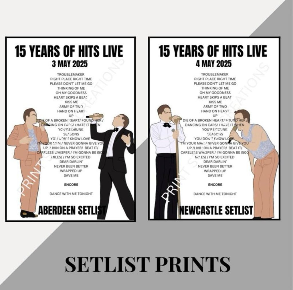 Olly Murs ‘15 Years of Hits Tour’ inspired setlist prints