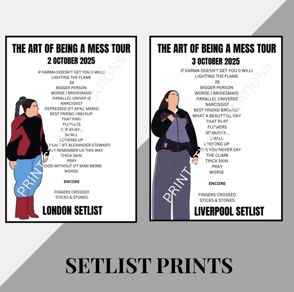 Lauren Spencer Smith ‘The Art of Being a Mess’ Tour inspired setlist prints