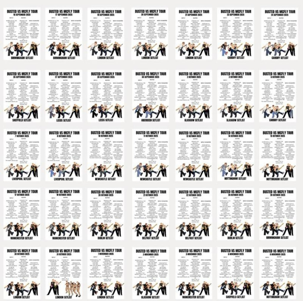 Busted v McFly inspired setlist prints